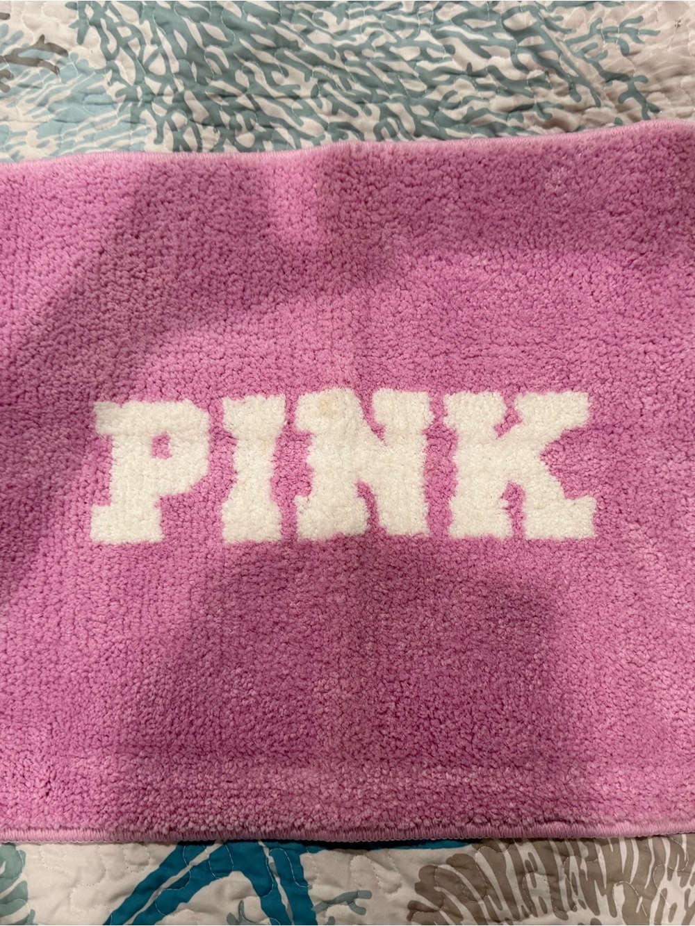 PINK Victoria's Secret Plush Bath Mat in Light Pink with White Logo